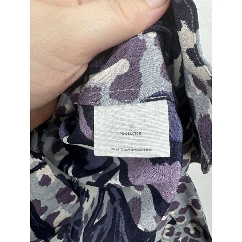 Tory‎ Burch Blouse Women 4 Purple Floral 100% Silk Y2K Retro Preppy Funky Rave